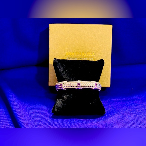 NWOT Judith Ripka Sterling Collection Amethyst Hinged Cuff Bracelet - Picture 2 of 13